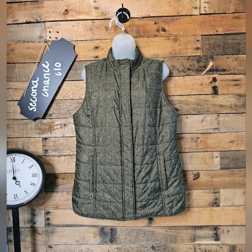 J. Jill women's Heather Green zip up puffer jacket vest size M